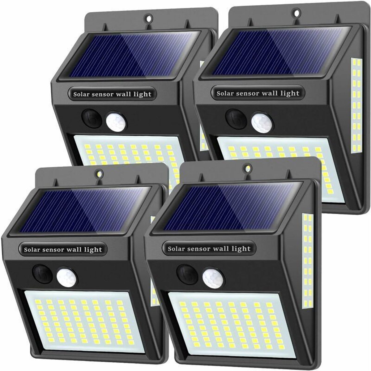 Solar LED-stripgeschikt voor buiten geschikt voor bewegingssensor – Hoogwaardige solar wandlamp, 100 LED-lampjes, 1000 lumen, 2200 mAh batterij, waterdicht, geschikt voor tuinen (4-pack)
