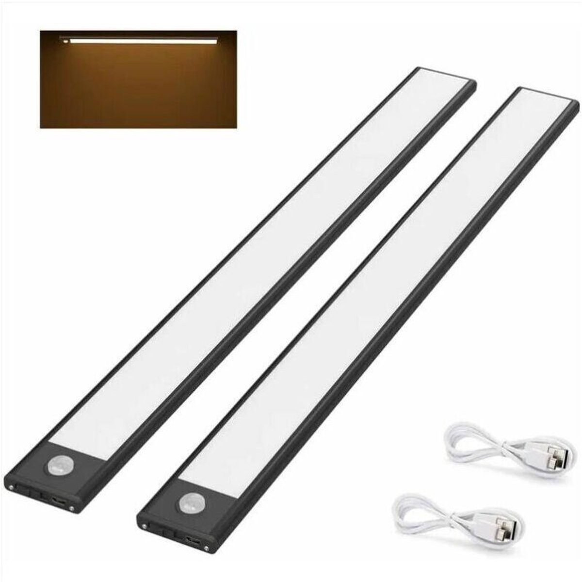 40 cm LED-kastlamp, draadloos, USB-oplaadbaar, magnetisch, geschikt voor bewegingssensor, 3 lichtstanden, draagbaar, warm wit 3000K, zwart.
