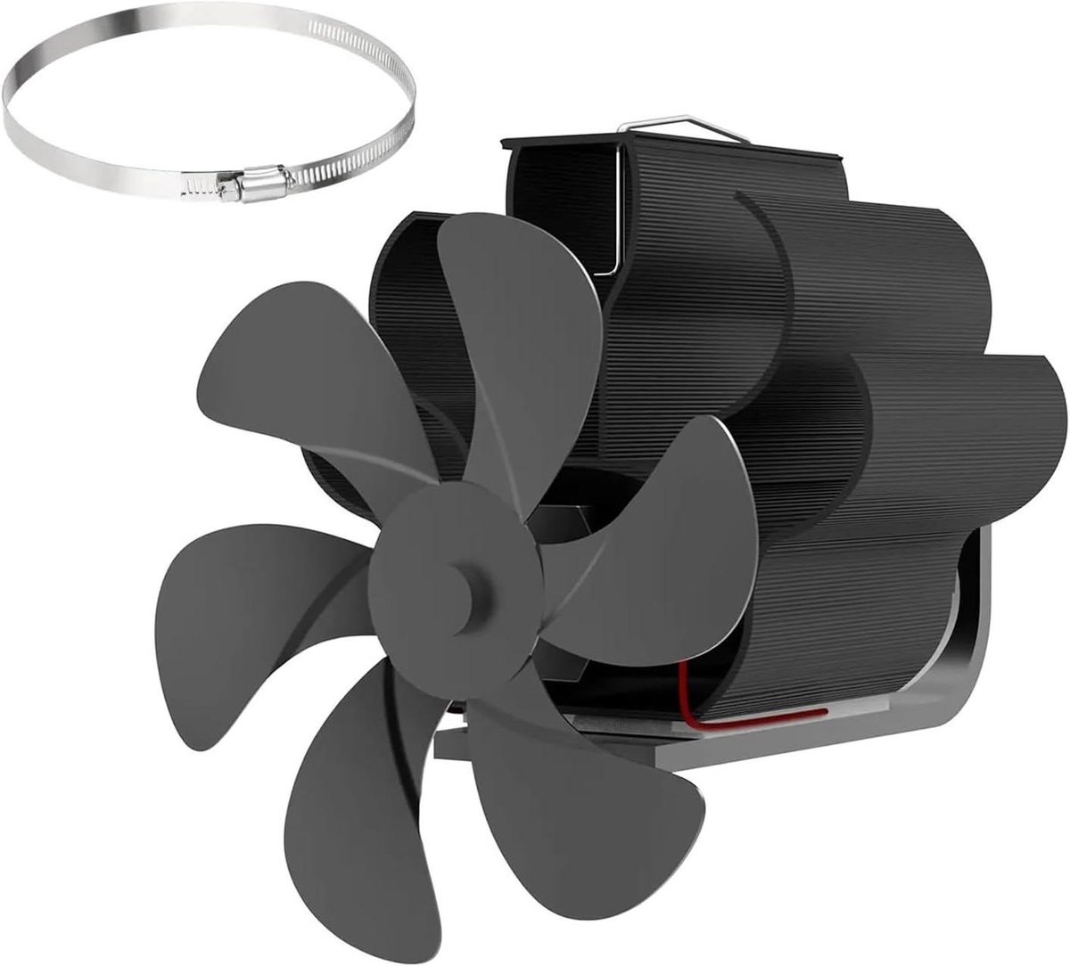 Haardkachel Ventilator - Warmte Aangedreven - Warmte Verdelen - Stille Werking - 6 Bladen - Zwart