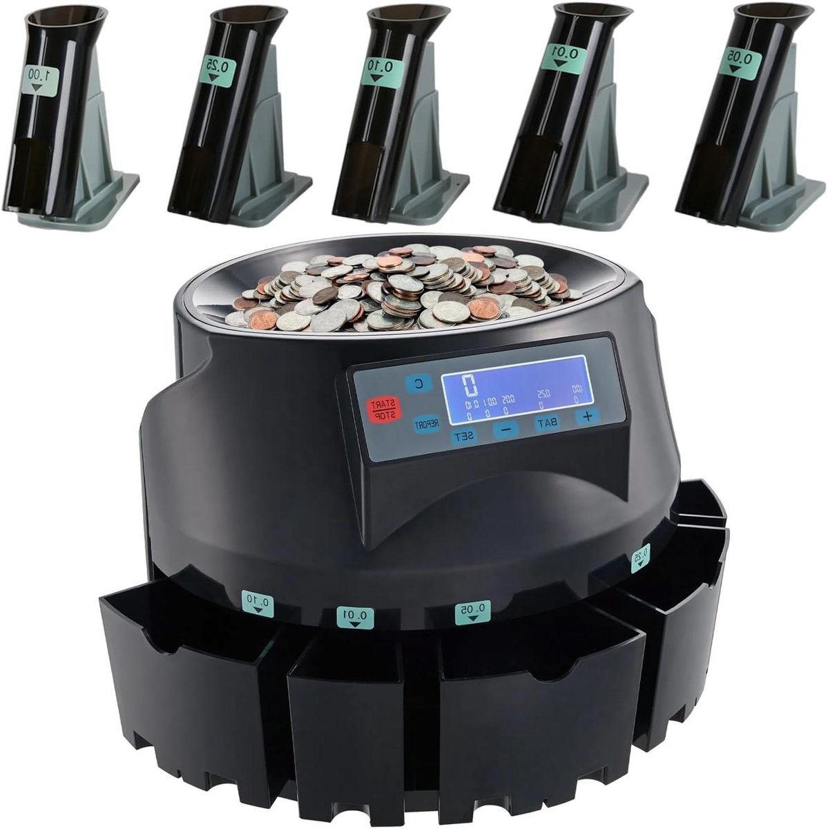 Munten Sorteermachine - Automatische Teller - Geld Verwerken - Precisie Classificatie - 2000 Munten Capaciteit - Zwart