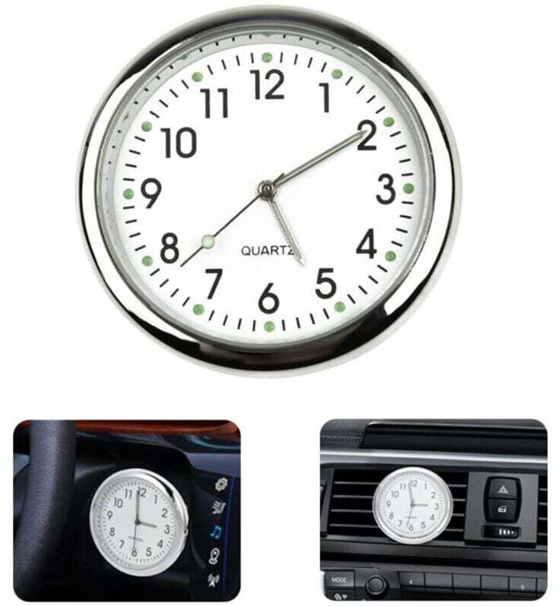 Autoklok, rond, wit, zelfklevend, quartz, tijdweergave, geschikt voor bestuurders (elk automodel).