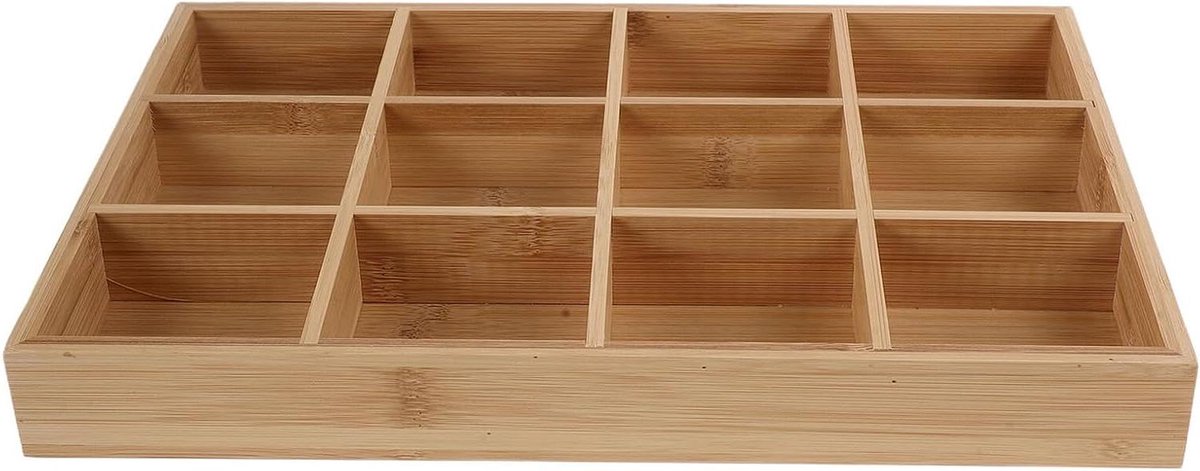 Bamboe Opbergdoos - Lade Organizer - Kleding Opbergen - 12 Vakken Indeling - 35x24x4 cm - Beige