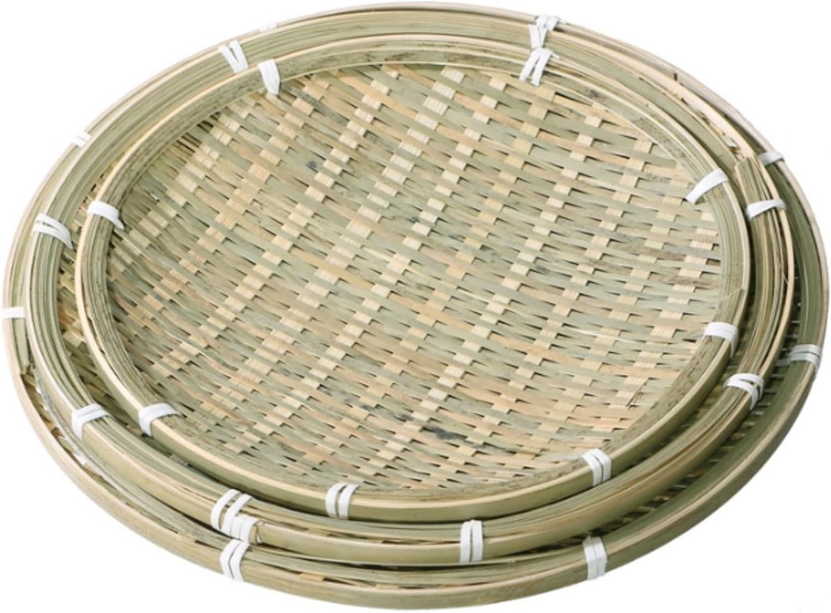 Handgemaakte Bamboe Woven Mandenset, Ronde Natuurlijke Stapelbare Broodmanden, Decoratieve Opbergmanden voor Fruit, Snacks en Ontbijt (3 Maten)