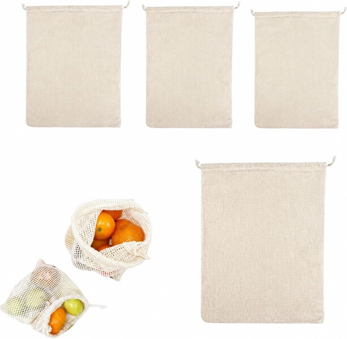 Herbruikbare Kookzakken - 4 Stuks Mesh Kookzakken voor Groenten, Bonen en Kruidige Gerechten - Diverse Maten 20x25cm, 20x30cm, 25x30cm, 30x40cm, Duurzaam en Handig in Gebruik
