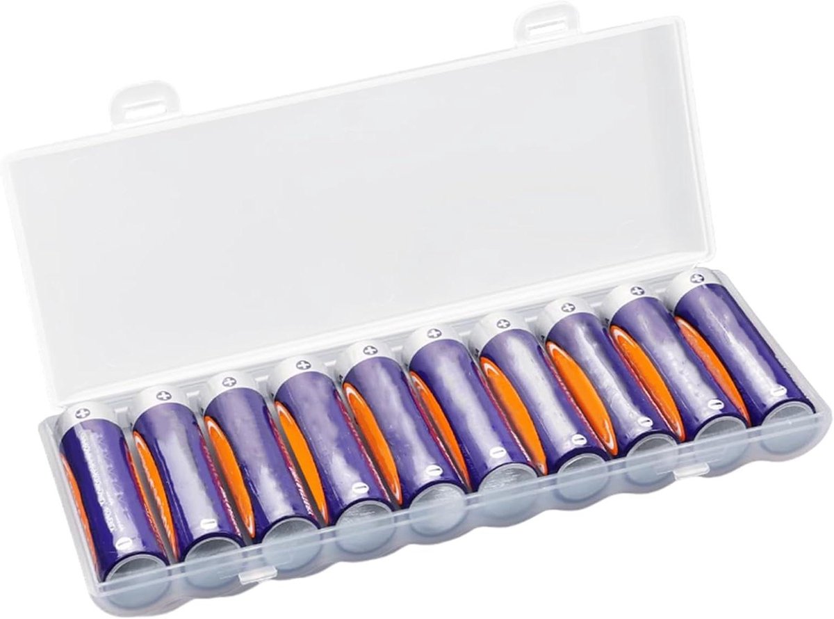 Batterij Opbergdoos - Harde Koffer - Batterijen Organiseren - Veilige Sluiting - Ruimte 10 AA - Transparant