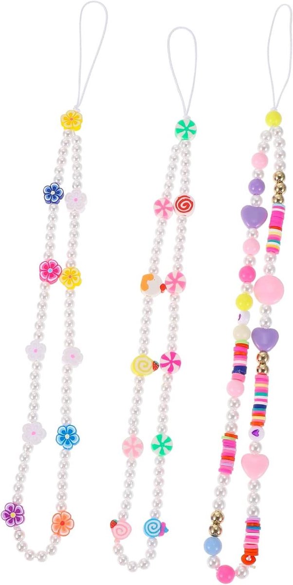 Telefoon Ketting - Sierkoord Kralen - Decoratie Ophangen - Set van 3 - 40 cm - Multicolor