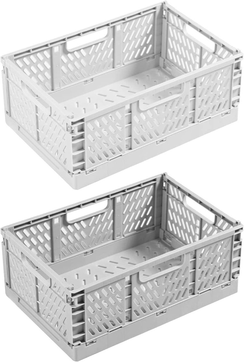 Vouwdozen Set - Opbergbakken - Thuis Organiseren - Opvouwbaar & Stapelbaar - 22 cm - Grijs en Wit