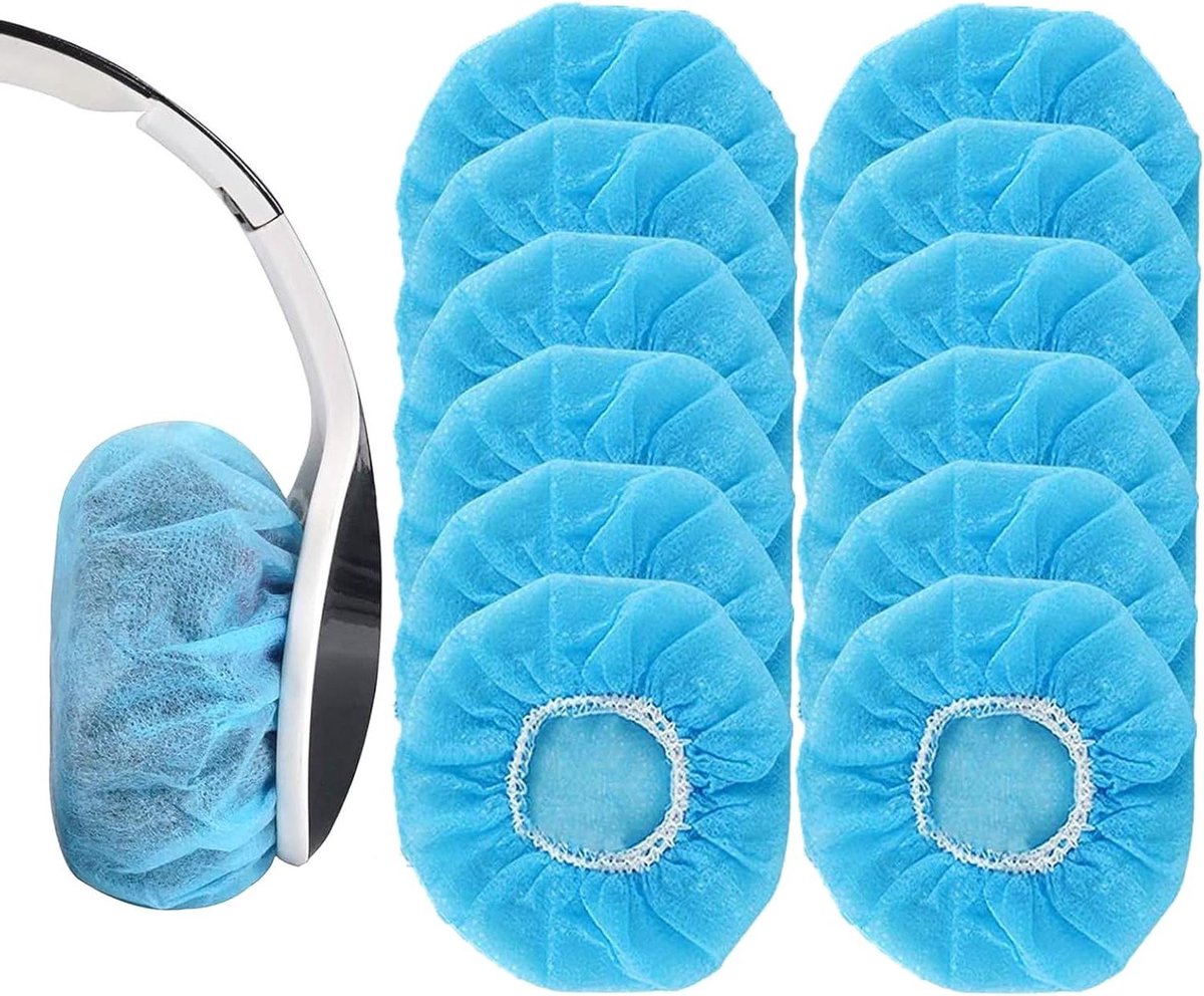 Wegwerp hoofdtelefoonhoezen - Beschermhoezen oortjes - Hygiënisch gebruik - Elastisch en rekbaar - 100 stuks - Blauw
