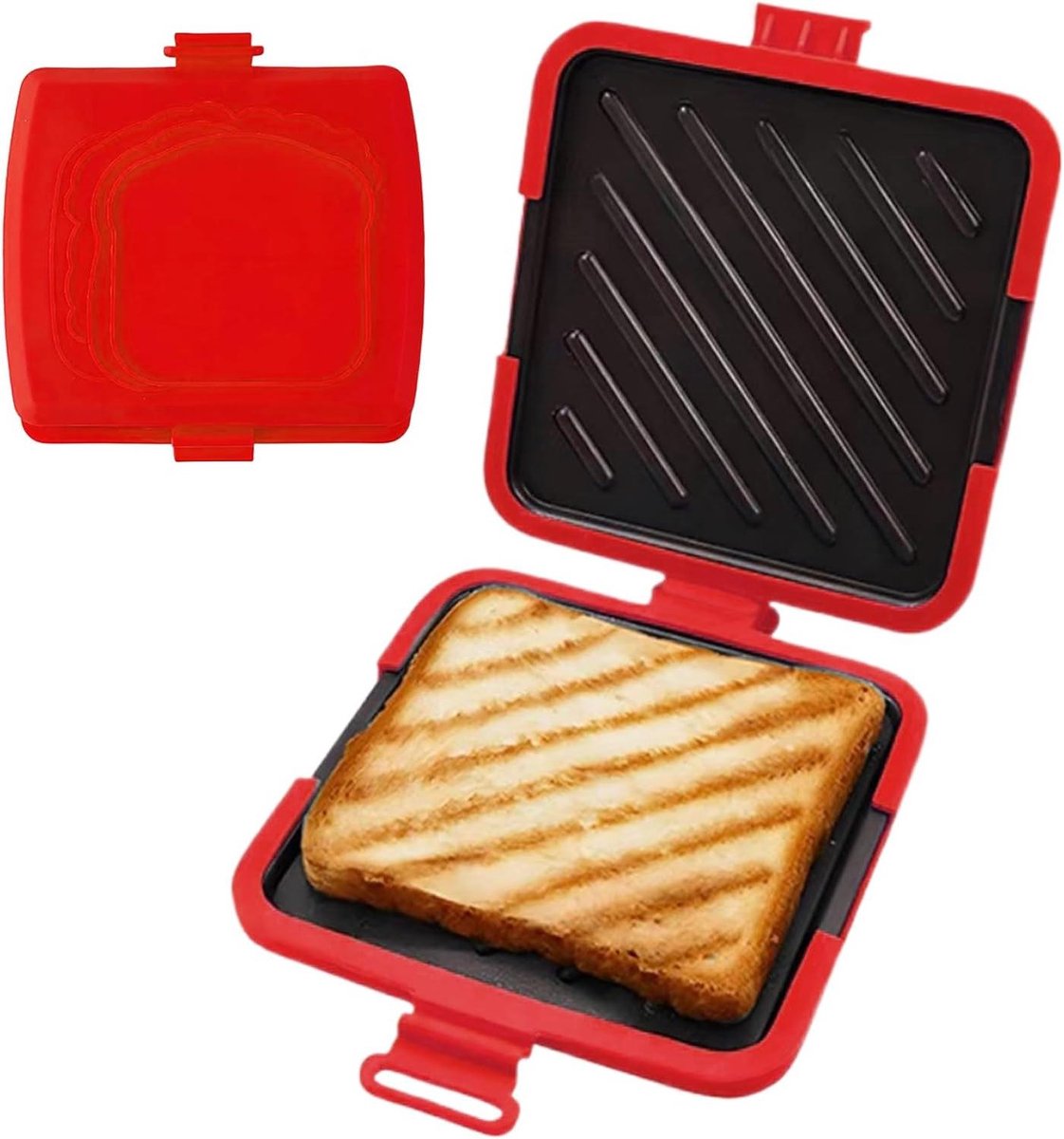 Sandwich Maker - Quesadilla Pan - Snacks Bereiden - Magnetron Verwarming - 16x16.5cm - Rood