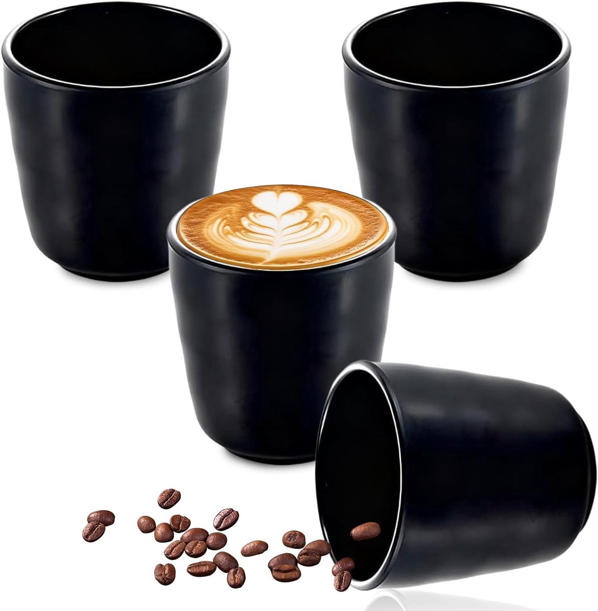 Set van 4 Zwarte Espresso Kopjes van Melamine, Stapelbaar, Vaatwasserbestendig, 250ml, Warmtebestendig en Duurzaam