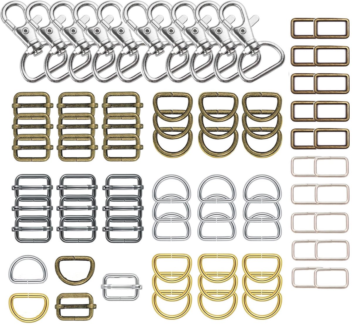 SOUQONE- Sleutelhangers 80 stuks - D-ringen/karabijnhaken - Robuust metaal - 20 mm - Gepersonaliseerde halsbanden - Doe-het-zelf projecten - Sleutelhanger
