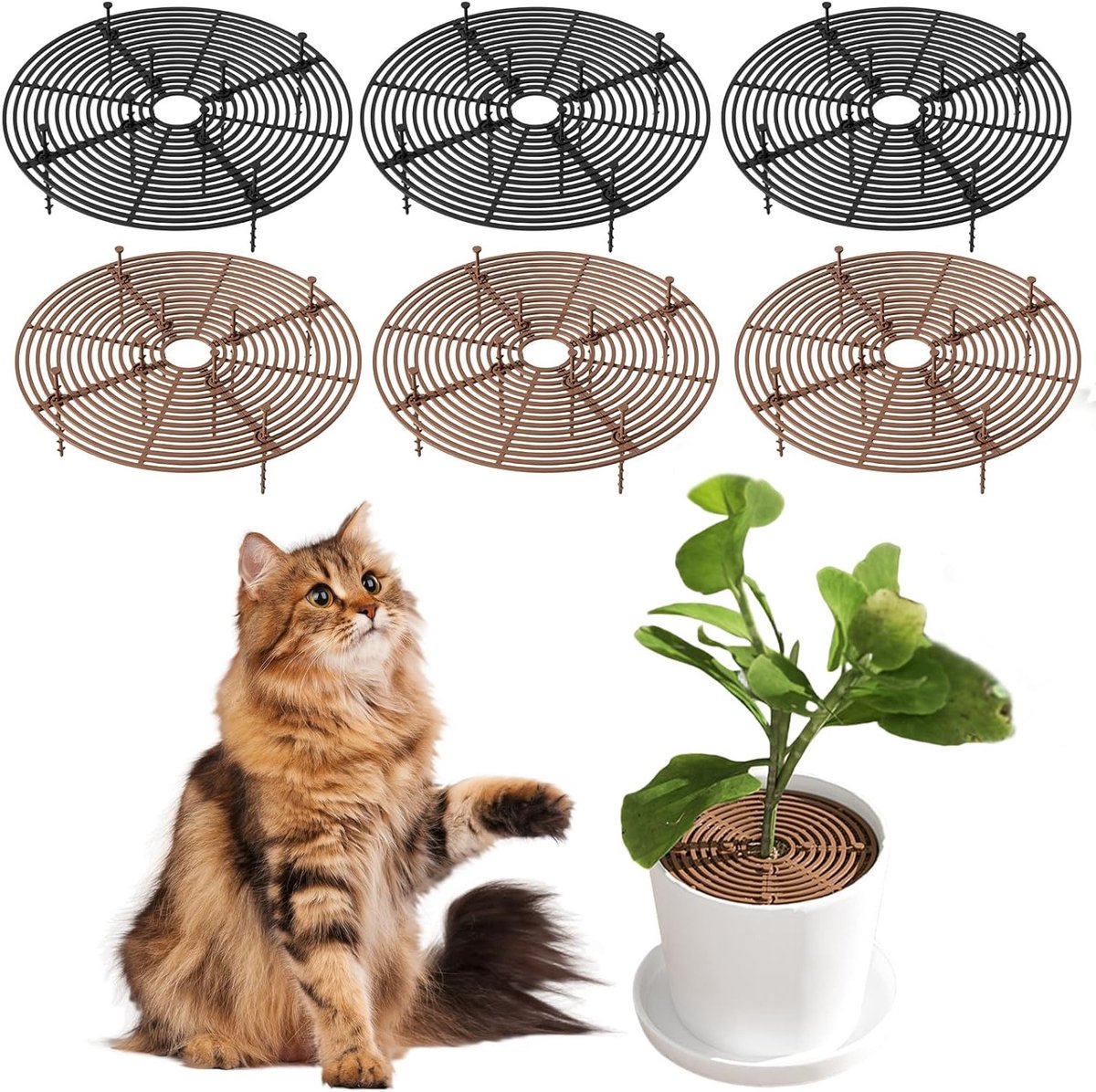 Set van 6 Ronde Plantbeschermingsroosters 30 cm voor Bloempotten, Bescherming tegen Huisdieren en Kinderen, Ideaal voor Binnen en Buiten Gebruik
