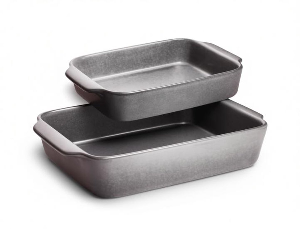 ElleMooi Ovenschotels Misty Cliff Set 2-delig, aardewerk grijs gemêleerd