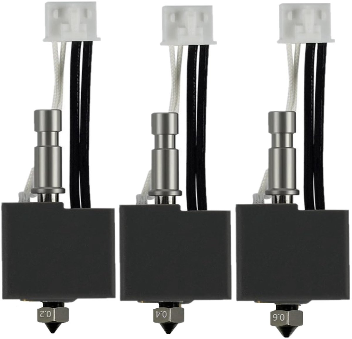 Dailygoods- Hotend 3-pack - 0,2 mm/0,4 mm/0,6 mm - Messing Mondstuk - Verwarmingsblok - Thermistor - Hittebestendig Aluminium/Roestvrij Staal - 3D-printer Nozzle