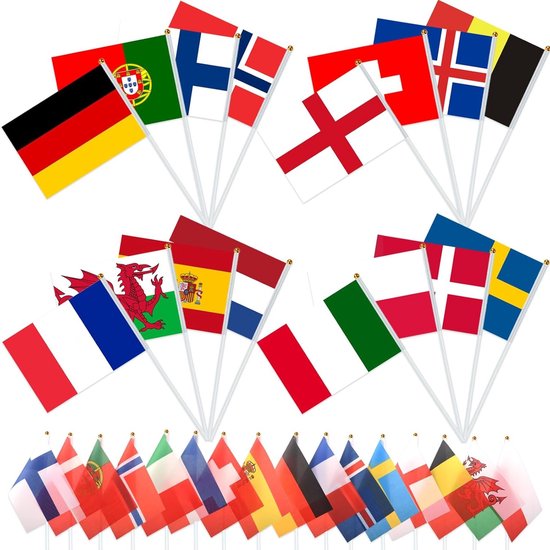 Euro Small Flag - 16 Countries - Europese Kampioenschap 2025 - Kleine Vlaggen - Europa - Dubbelzijdige Stof met Stang - Tuin - Feest - Decoratie - Eurovision