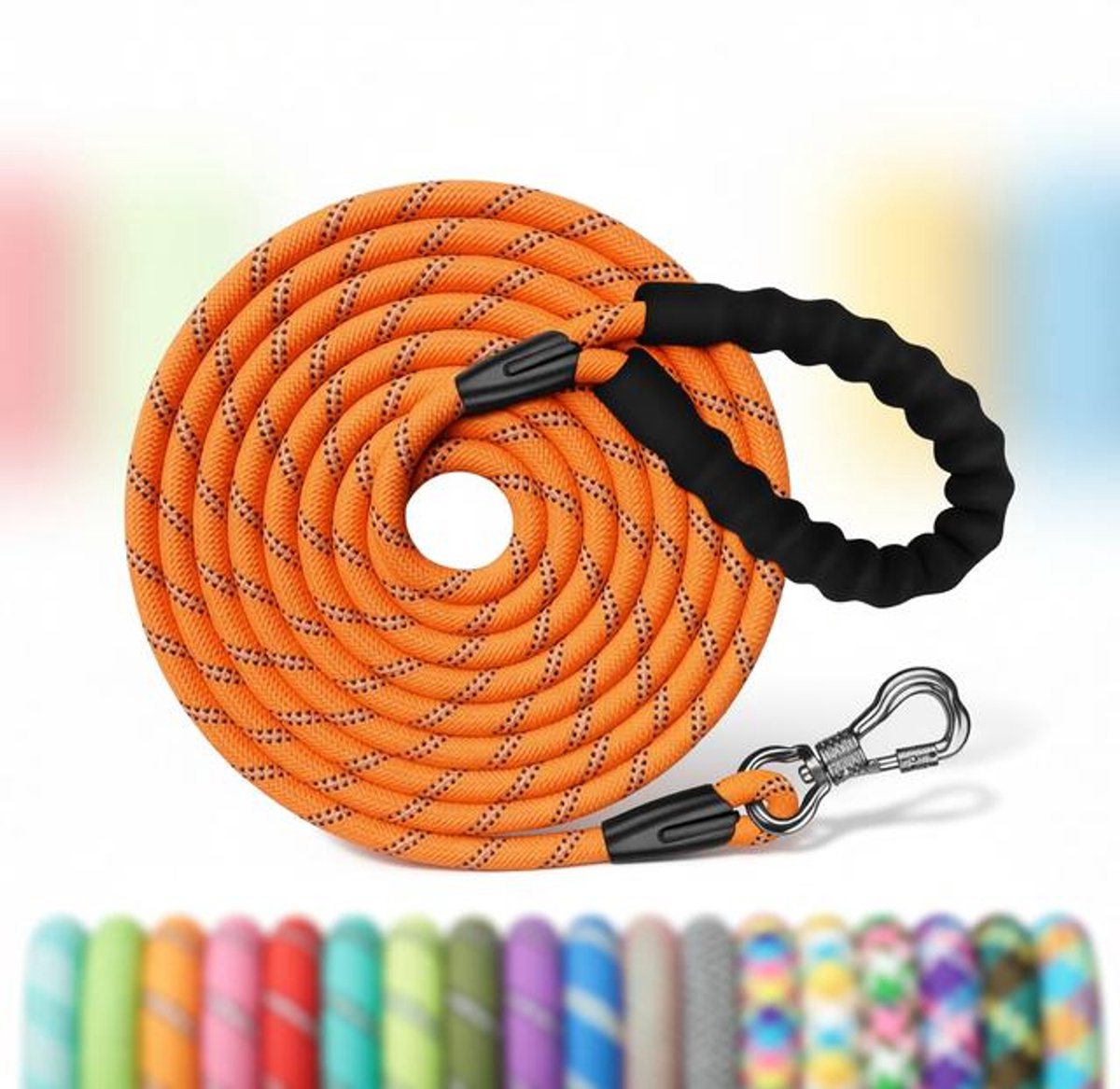 ElleMooi Trainingslijn voor honden 10 m x 8 mm met afsluitbare karabijnhaak - Oranje