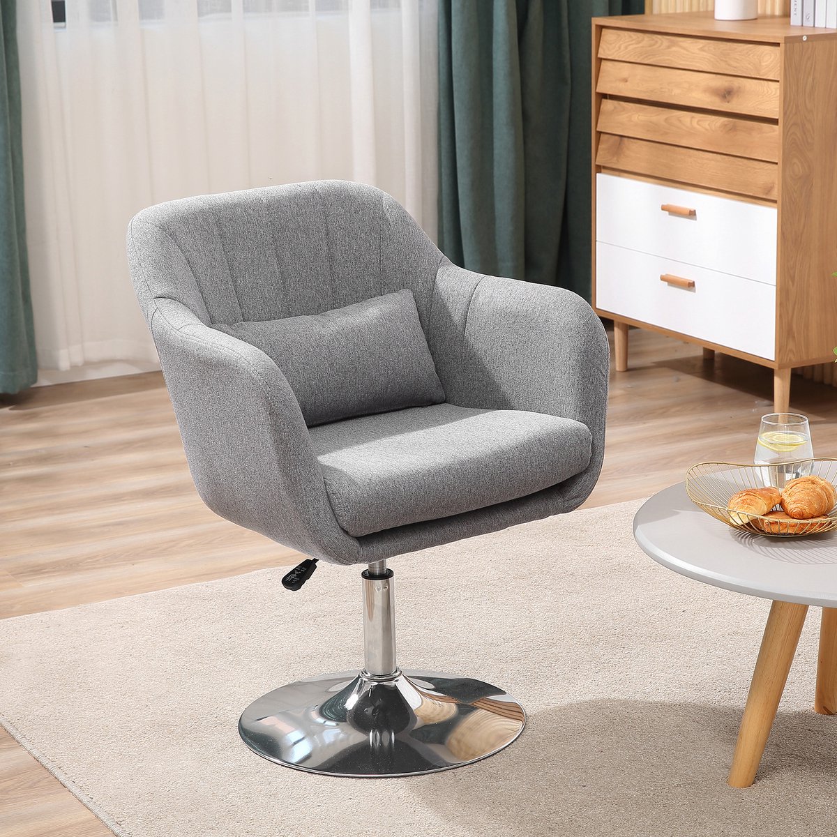 MODFU - Draaistoel - In Hoogte Verstelbaar En 360 Graden Draaibaar - Retro - Voor Woonkamer - Polyester - Grijs - 60 x 60 x 79-91 cm