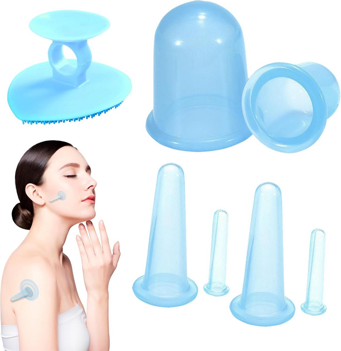 Siliconen Cupping Set - Zuignappen Massage - Huidverbetering Gezicht - Eenvoudig Vacuüm - 7 Delig - Zwart