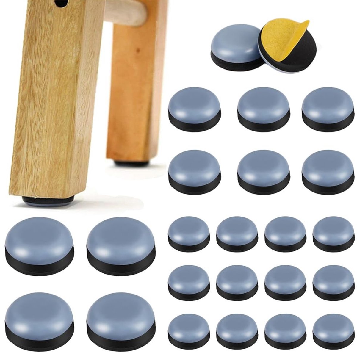 Dailygoods- Meubelschuivers 24 stuks - Zelfklevende meubelglijders - PTFE Teflon pads - Apparatschuivers - Keukenapparatuur - Drie maten (13x13mm, 25x25mm, 40x40mm)