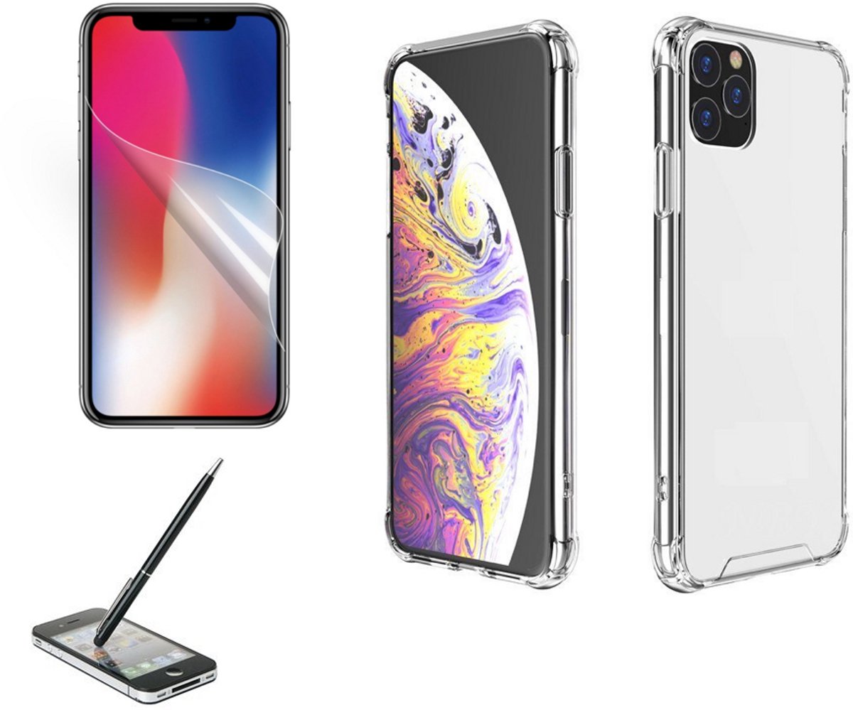 iPhone 11 / iPhone XR bumper case TPU & acryl + screenprotector + 2 in 1 stylus pen
