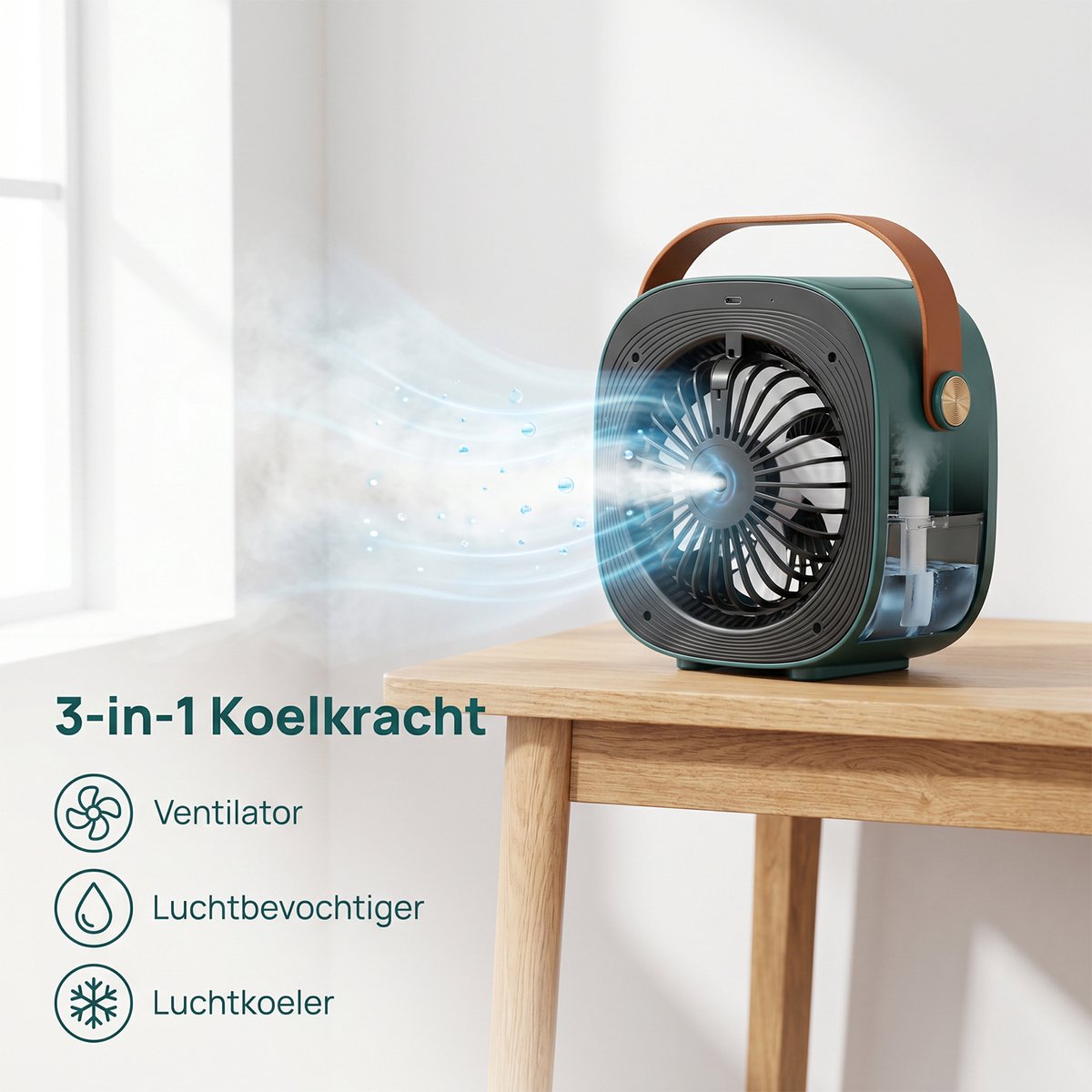 carmdering - Mini airco-kleine airco-4000mAh oplaadbare persoonlijke luchtkoeler-Mini-airconditioner met 3 snelheden - mini aircooler met water-Stille desktopkoelventilator voor thuis, slaapkamer, reizen, kantoor, buiten en binnen - Groen — afbeelding 9