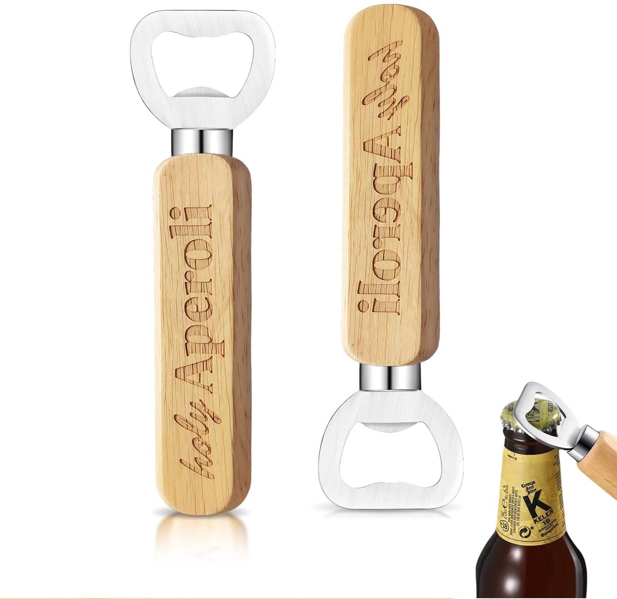 Dailygoods- Flesopener Houten - Draagbare Bieropener - Aperitief Cadeau - Stevige Grip - Persoonlijke Gravure - Duurzaam Materiaal - Bottle Opener