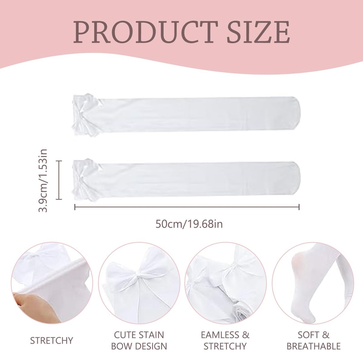 Dailygoods- Kniekousen Rekbaar - Witte Kousen met Strik - Lange Kousen tot de Knie - Ademend Nylon/Elastaan - Perfect voor Carnaval/Avond - Sokken