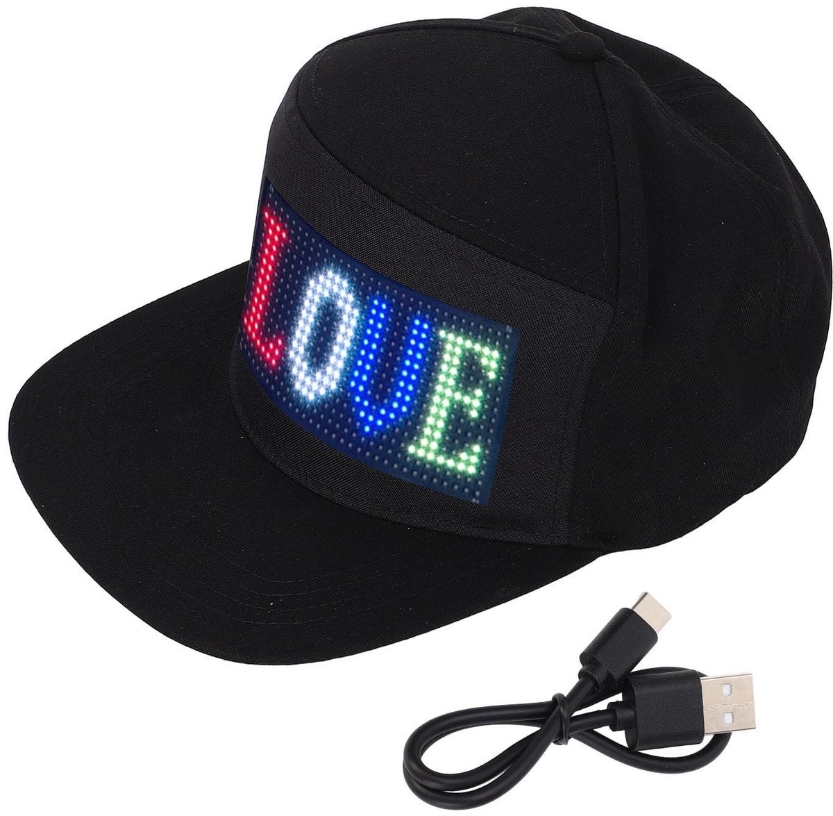 Dailygoods - Programmeerbare LED-kap - Smart Hoed - Mobiele APP-bediening - 16x32 Dot Array - Afneembaar Scherm - Geschikt voor Feesten en Evenementen...