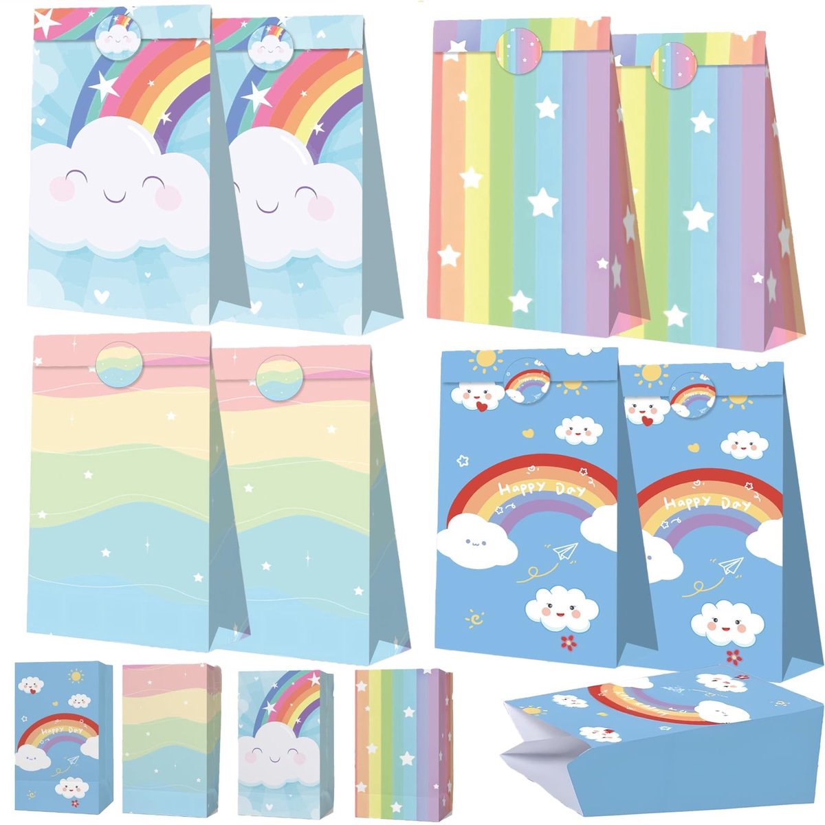 Dailygoods- Cadeauzakjes 8 Stuks - Kleine Papieren Zakjes - Kleurrijke Ontwerpen - Kraftpapier - Herbruikbaar - Biologisch Afbreekbaar - Geschenkzakjes