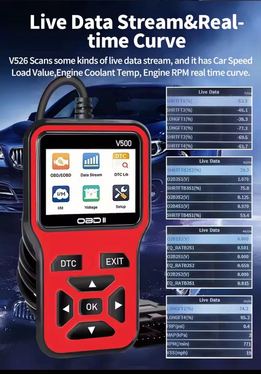 OBD2 Diagnoseapparaat V500 – Auto Uitleesapparaat – Foutcodelezer – OBDII Scanner – Live Data – Accuspanning Test – Benzine & Diesel thumbnail 2