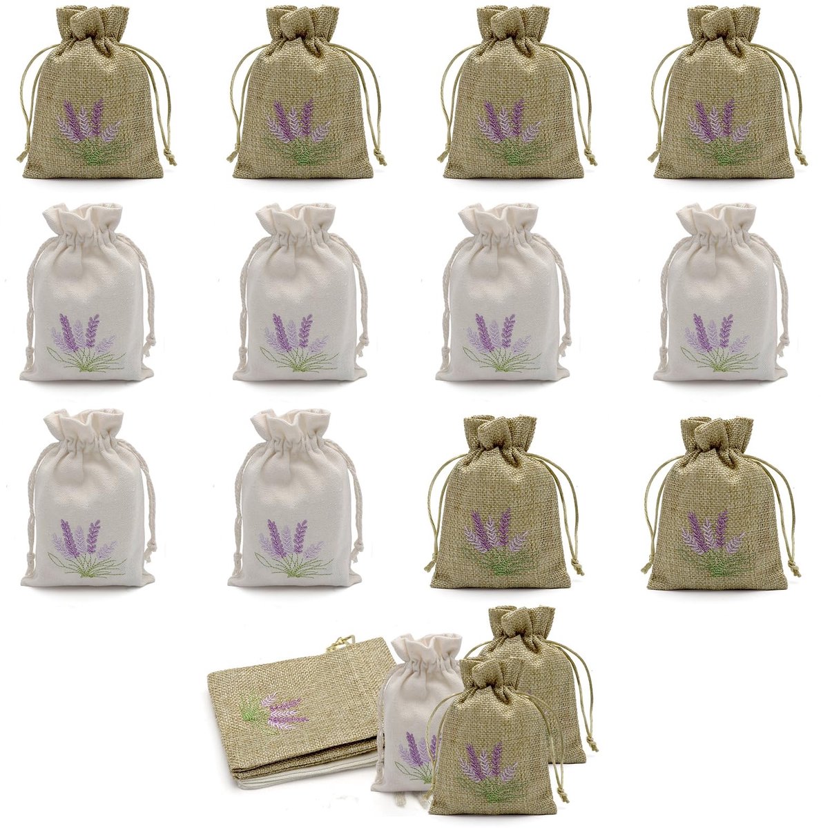 Dailygoods- Lavendelzakjes 12 stuks - Lege Sachet-zakjes - Opbergtas voor Droogbloemen - Geborduurd Katoen/Linnen - Veiligheidswaarschuwing Geen Fijn Vakmanschap - Geurzakjes