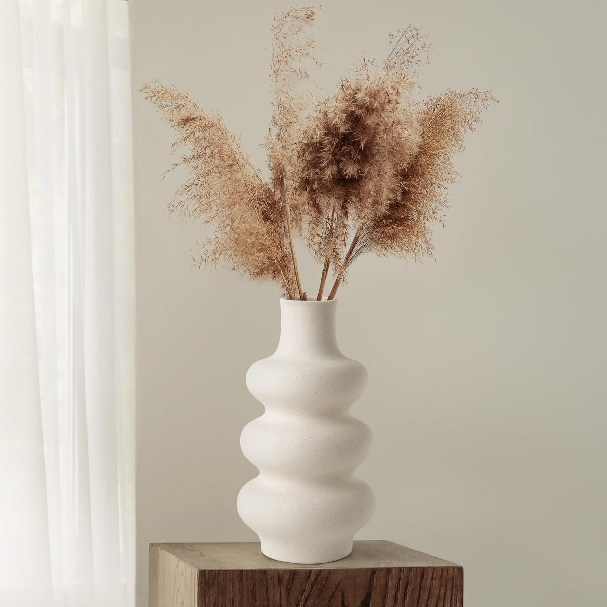 Dailygoods- Bloemenvaas 25 cm - Keramisch - Modern Donut Ontwerp - Voor Droogbloemen/Pampas Gras - Decoratief voor Kantoor/Feest - Geschuurd Afwerking - Decoratieve Vaas