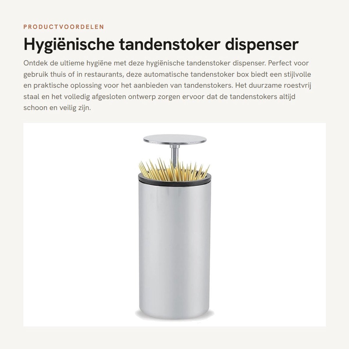 Dailygoods- Tandenstoker Dispenser Hygiënisch - Automatische Houder - Duurzaam Roestvrij Staal - Volledig Gesloten - Geschikt voor Thuis/Restaurant - Handig Ontwerp - Tandenstokerhouder