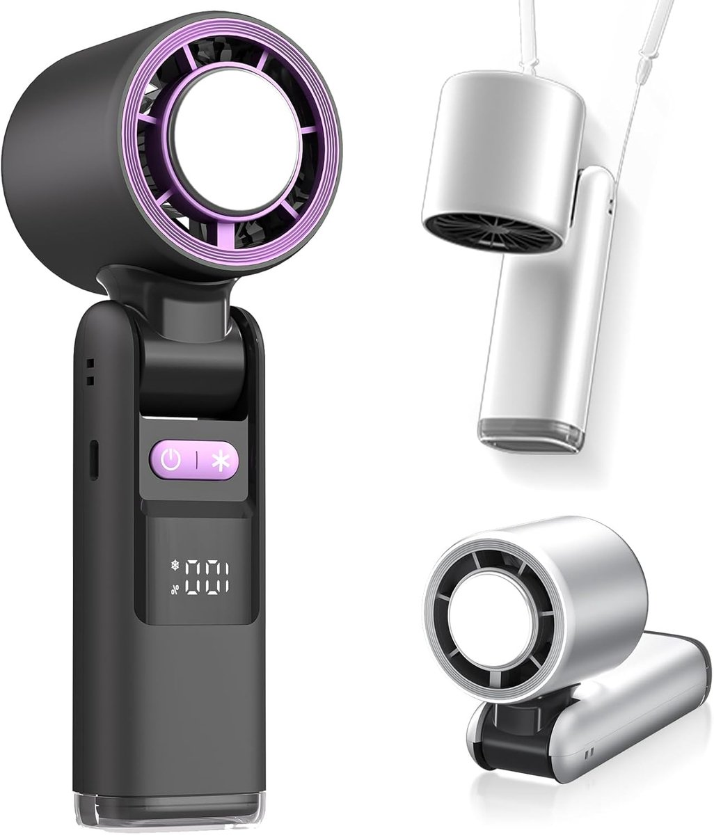 Draagbare handventilator - Handventilator - Opvouwbare miniventilator - 1-199 windsnelheden - Met koelplaat - Voor op reis buitenactiviteiten en strand - Donkergrijs