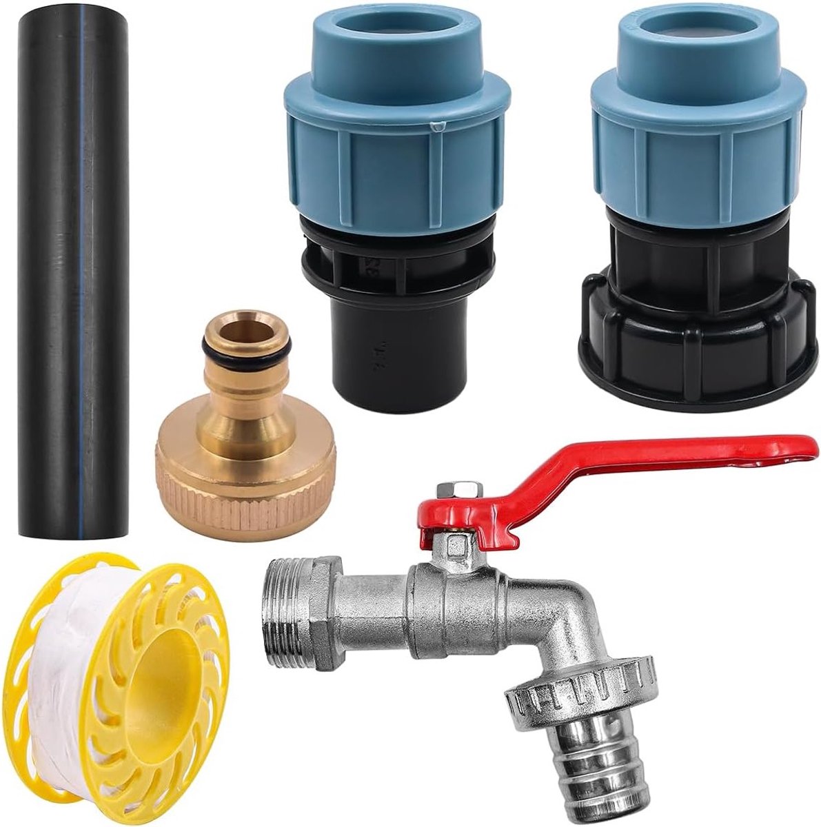 Gooseneck 3/4 inch afvoertap met messing IBC-adapter voor 1000L regenwatertank en regenton