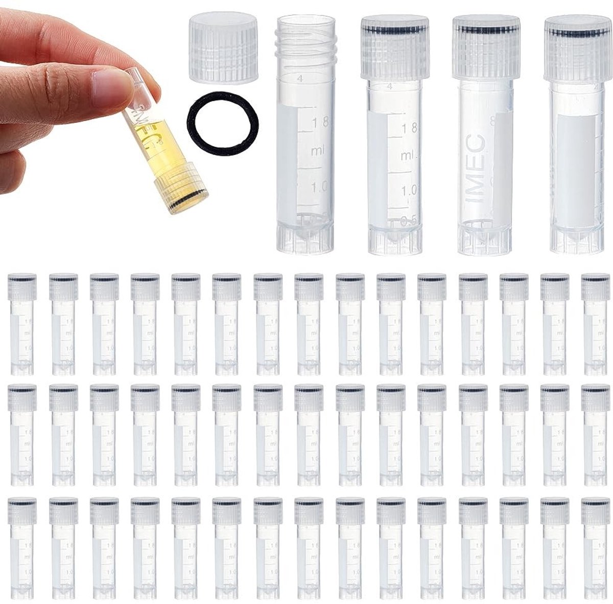Dailygoods- Monstercontainers 50 stuks - 1,8 ml doorzichtige buis - Zelfstaande plastic flacon - Voor opslag - Wetenschappelijke experimenten - Compact formaat - Reagentbuis