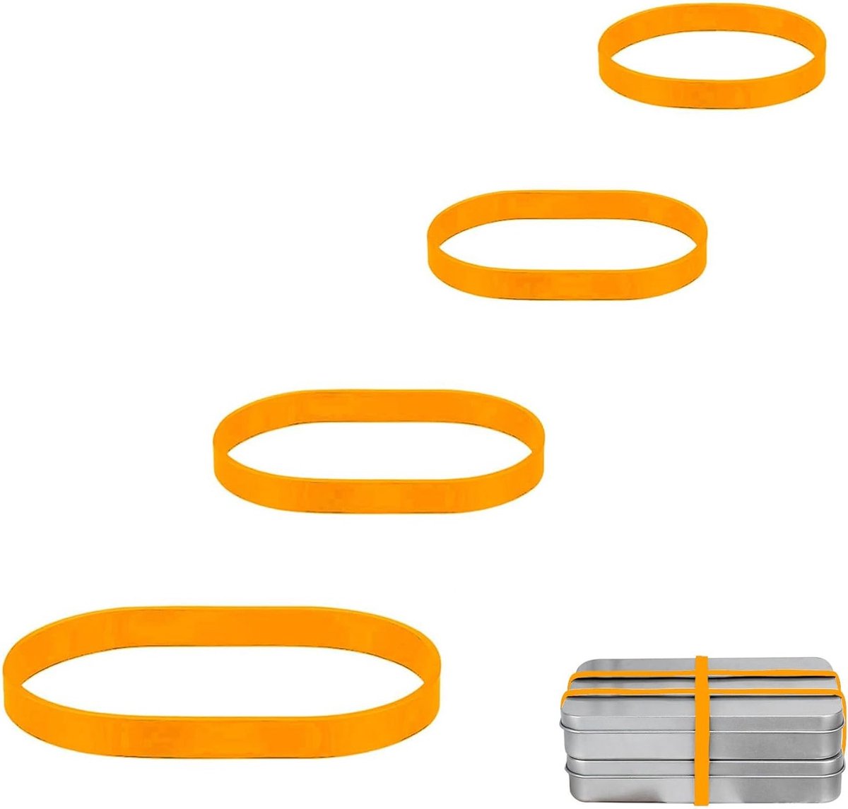 Set van 80 Gele Rubberbanden - Natuurrubber, Elastisch en Duurzaam voor Huishoudelijk Gebruik, Kantoor en Kamperen (2.5/4/6/7cm)