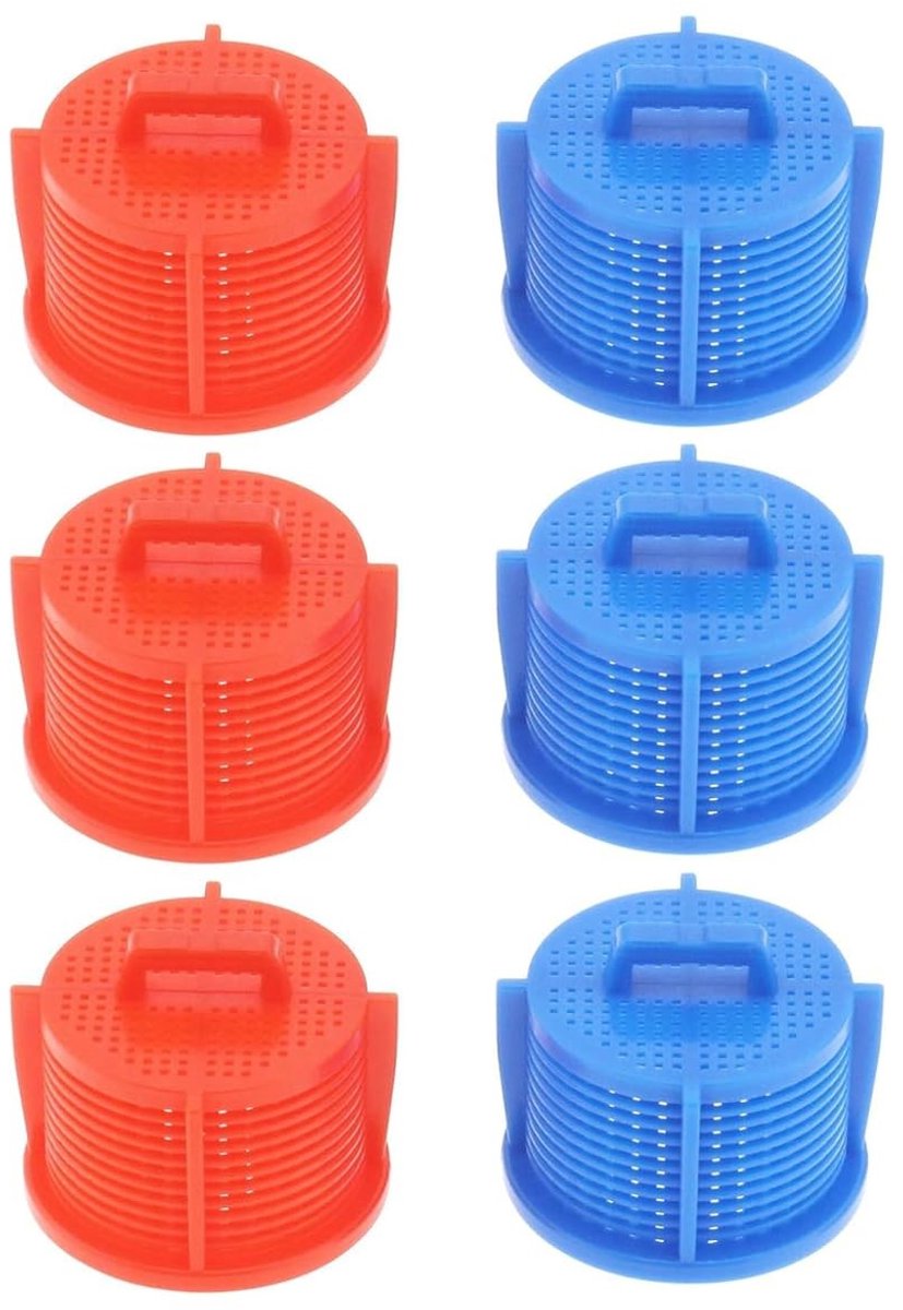 Dailygoods- Inlaatfilter Set van 6 - Universele Filters - Rood/Blauw - Gaasfilter - Eenvoudig te Reinigen - Voor Wasmachine Accessoires - Wasmachinefilter