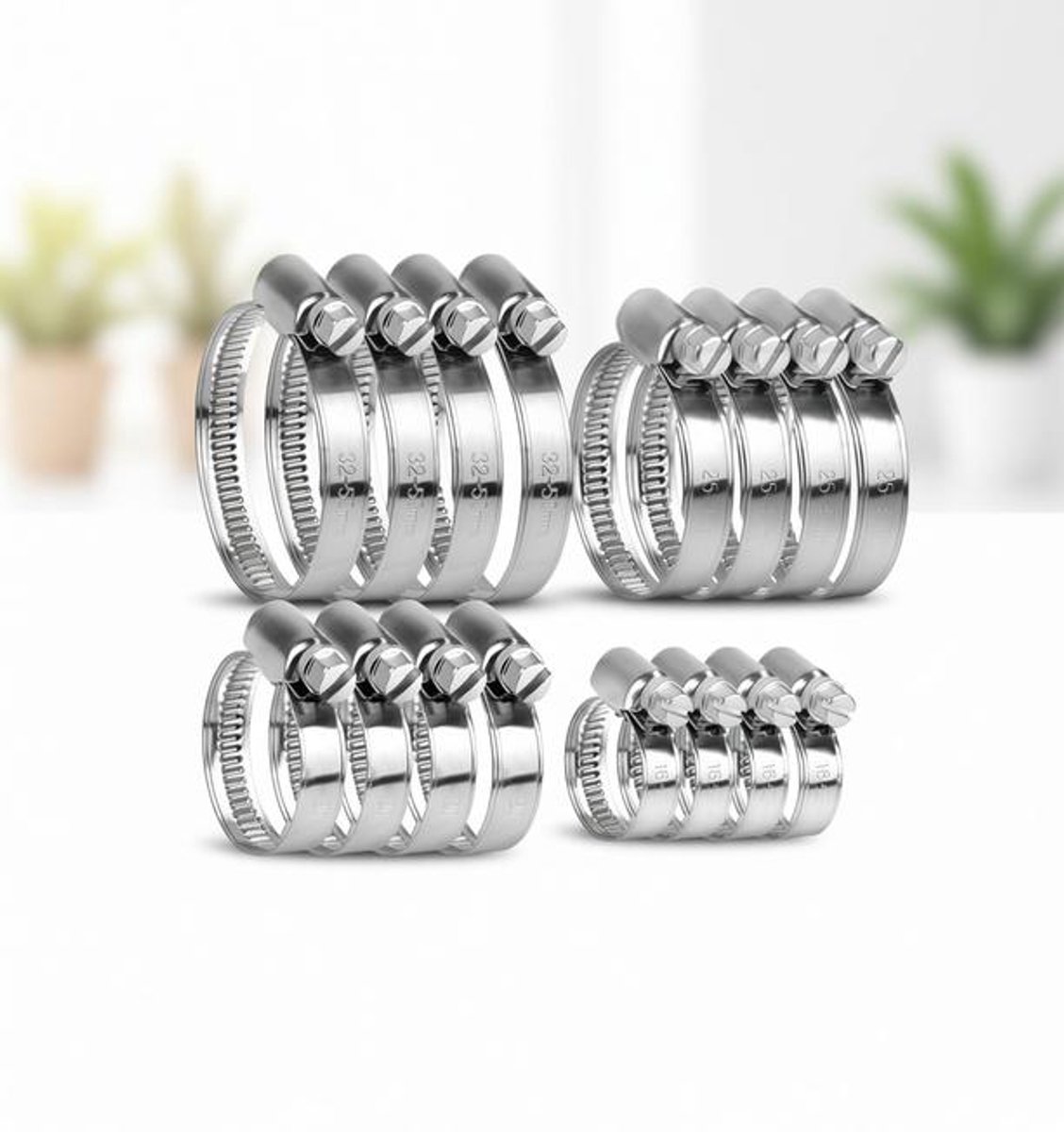 ElleMooi Slangklemmenset 20 stuks - Roestvrijstalen slangklemmen - 8-12 / 10-16 / 16-25 / 25-40 / 32-50 mm - Verstelbare buisklemmen voor tuinslang, wasmachine en zwembad