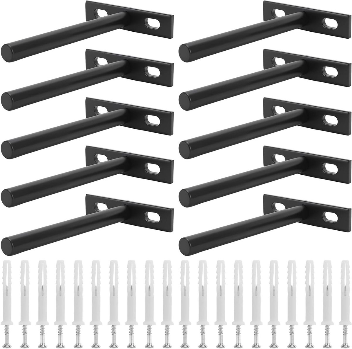 Set van 10 Zwarte 4 Inch Wandplank Steunen, T-vormige Plankbeugels voor Houten Muren, Ideaal voor Thuisdecoratie en Opbergruimte