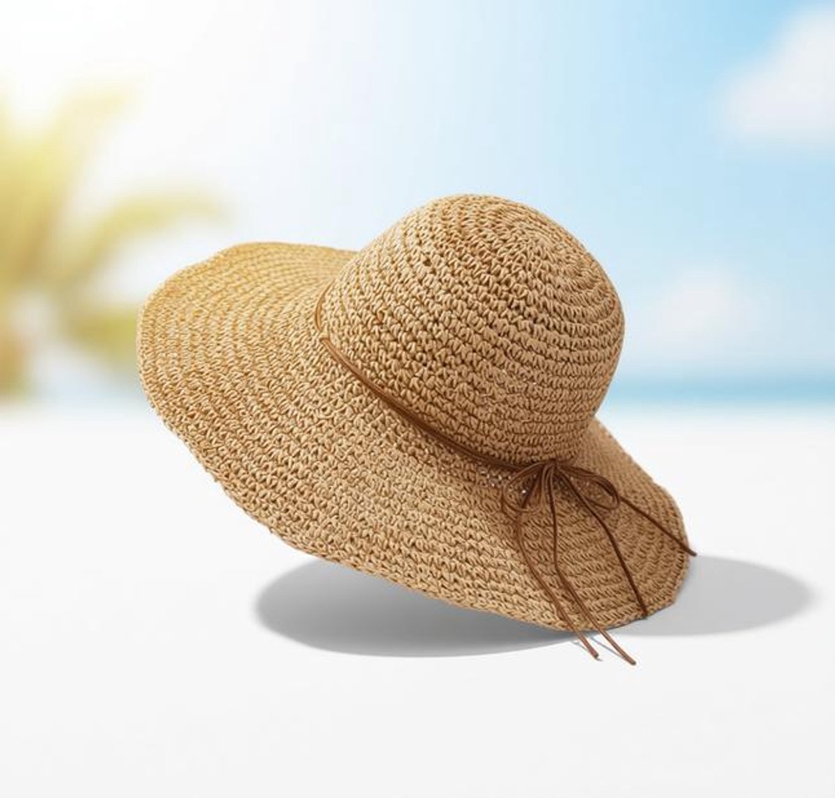 ElleMooi Opvouwbare strohoed voor dames - Zomerhoed met brede rand - Ademende zonnehoed - Kaki, 56 cm