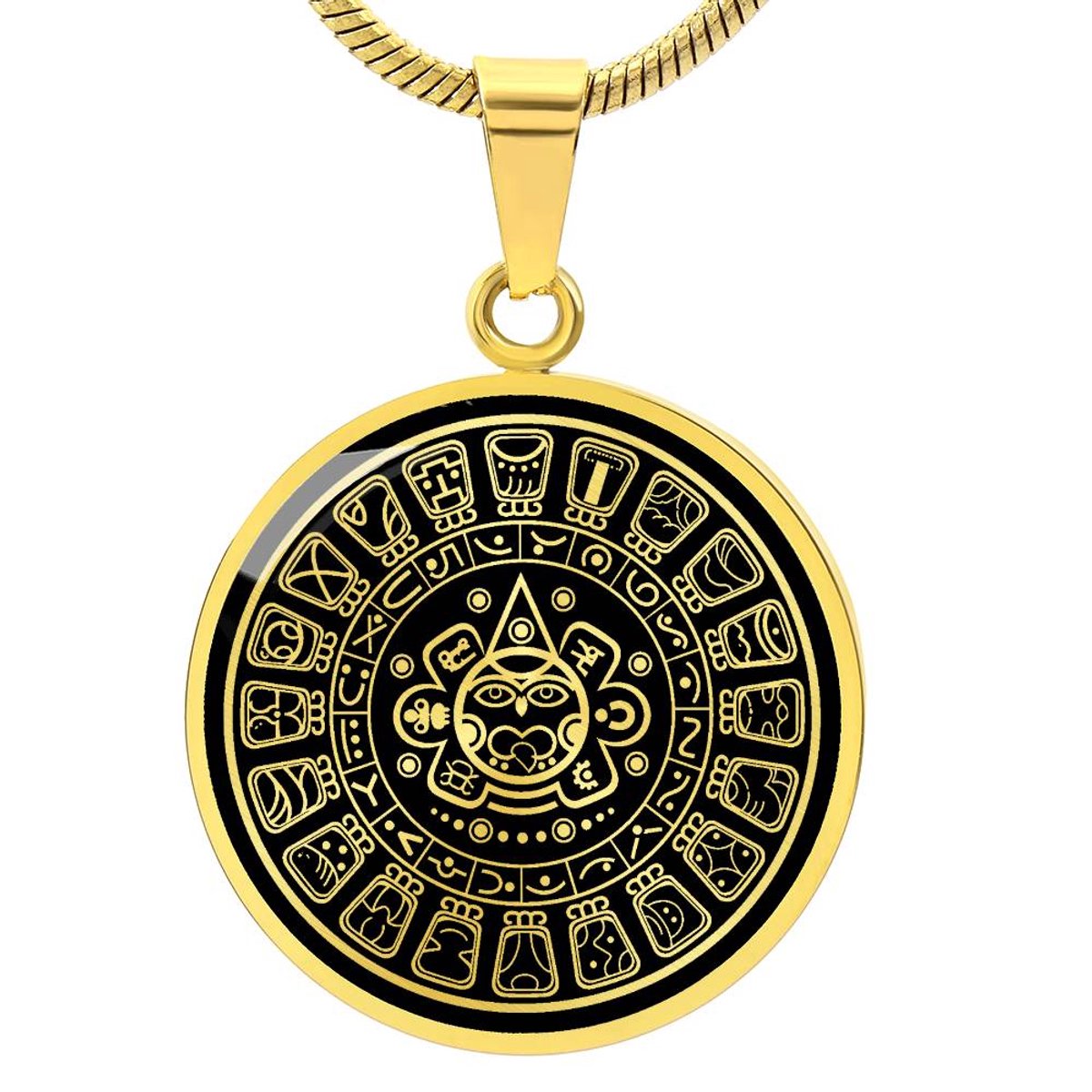Symbolic Gifts - Maya Kalender Ketting Goud Kleurig Waterproof Mayan Calendar Hanger - Premium Stainless Steel - Sieraad Cadeau - Verstelbaar 45 - 56 cm