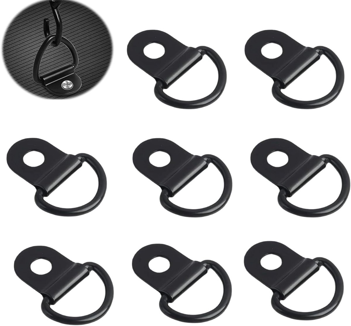 Set van 8 D-Ring Haken voor het Bevestigen van Lasten, Tension Ringen, Lashing Ogen tot 100 kg, Ideaal voor Trailers en Vrachtwagens
