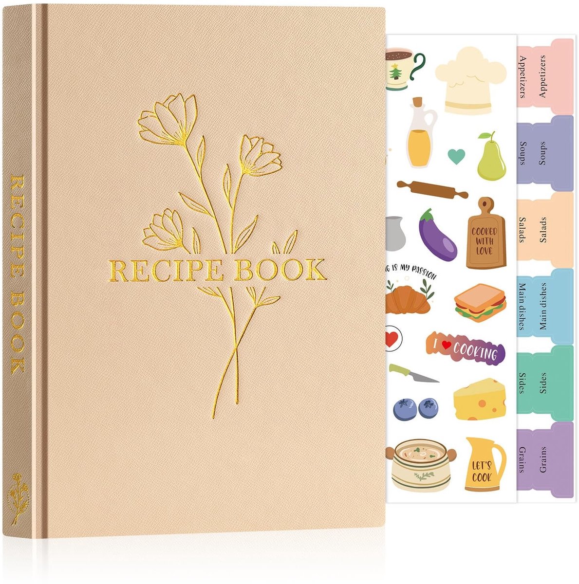JHUBERS- Receptenboek Waterdicht - Kookboek A5 Formaat - Leren Omslag - 70 Recepten - Inclusief Stickers - Handige Keukentips - Kookdagboek