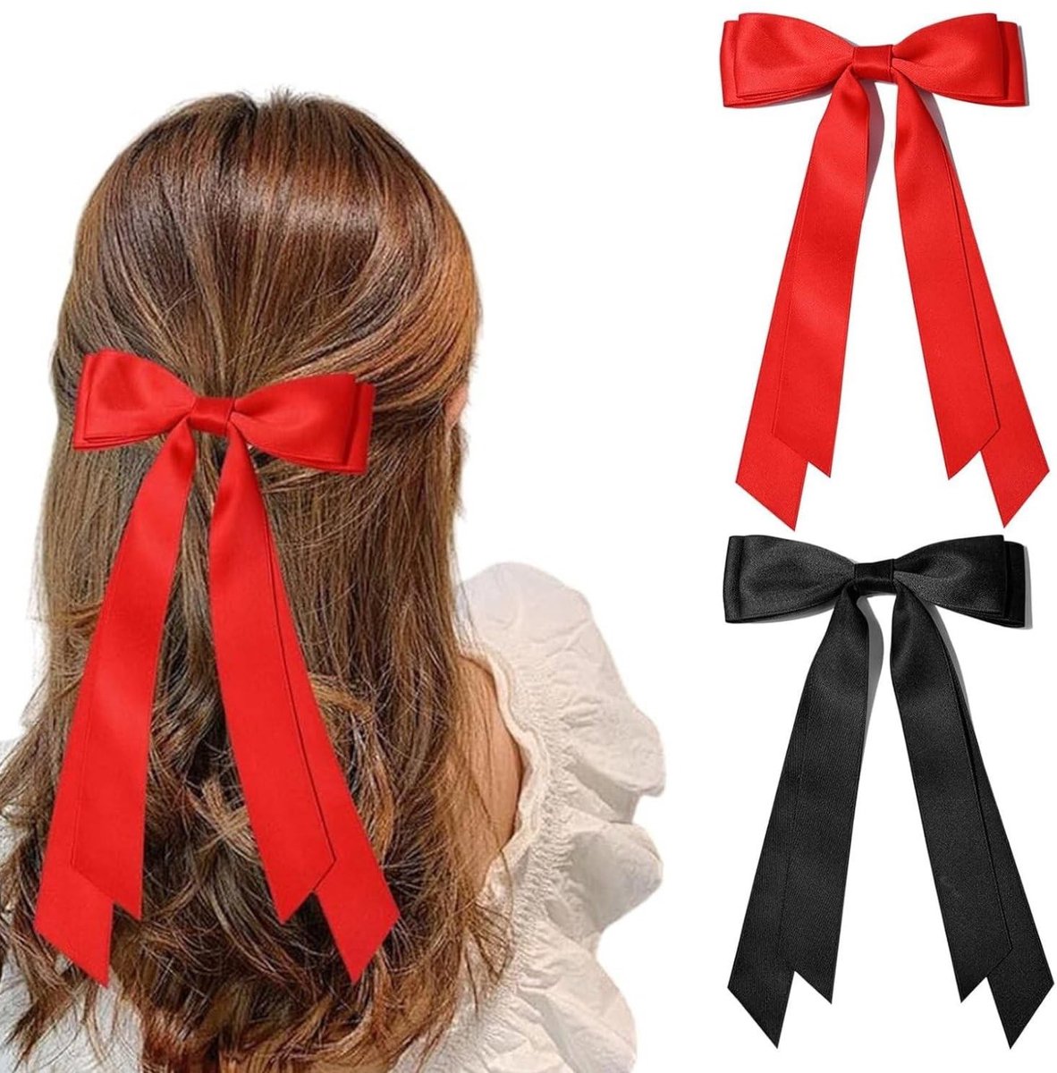 ZEYNOMAX- Haarstrik 2 Stuks - Veelkleurige Satijnen Haarstrikken - Haaraccessoires - Haarspelden Dames - Haarspeldjes Meisje - Elegant Ontwerp - Haarspeld