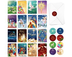 Dailygoods- Kerstkaarten 16 Stuks - Kerstkaarten Borduren - Kerstkaarten Diamond Painting - Santa en Feliz Navidad - Religieuze Kaarten - Met Enveloppen - Feestkaarten