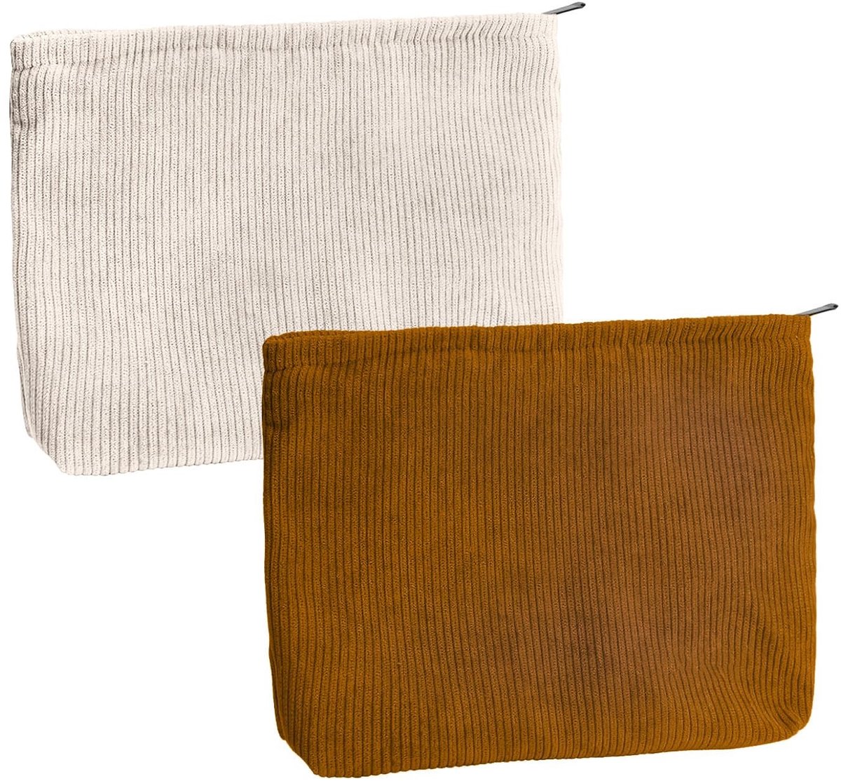 Dailygoods- Cosmeticatasjes 2 stuks - Corduroy - Draagbaar - Klein 25 x 18 x 5 cm - Met ritssluiting - Geschikt voor reizen - Make-uptas