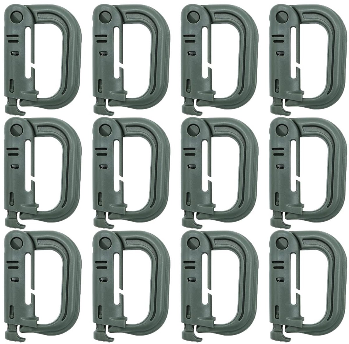 Dailygoods- Karabijnhaak D-vorm - 12 Stuks - Kunststof - Molle-accessoires - Clipset - Tot 10 kg draagvermogen - Haak