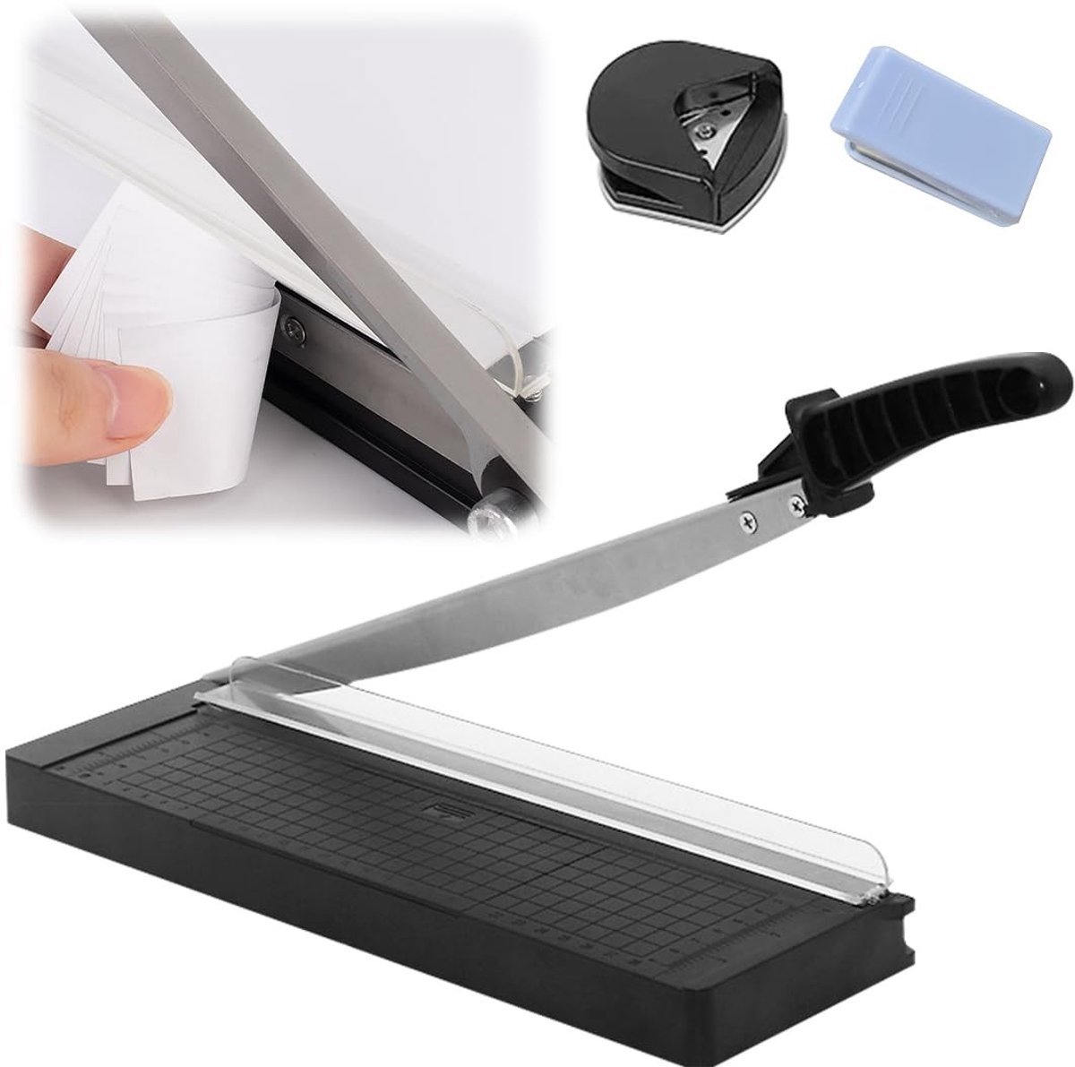 Dailygoods- Papiersnijder A4 - 3-in-1 Guillotine Snijmachine - 8 Vellen Snijcapaciteit - Hoekafronding - Geschikt voor Papier, Foto's, Kaarten - ABS + Metaal Materiaal
