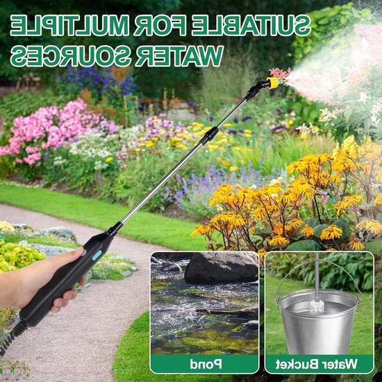 Dailygoods - Elektrische plantensproeier, accu-drukspuit met 3 verstelbare sproeiers en 5 m slang, oplaadbare en draagbare sproeistaaf, elektrische drukspuit, voor tuin, binnenplaats, gazon, onkruid (3,7 V) van Dailygoods — afbeelding 3